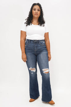 Houston High Rise Control Top Distressed Flare Jeans | RESTOCK