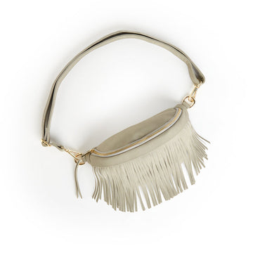 Faux Suede Removable Fringe Fanny Pack Bum Bag in Gray