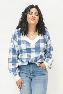 Calvin Gingham Sweater in Blue