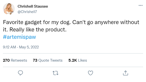 Twitter Post about Artemis Paw Waterbottle