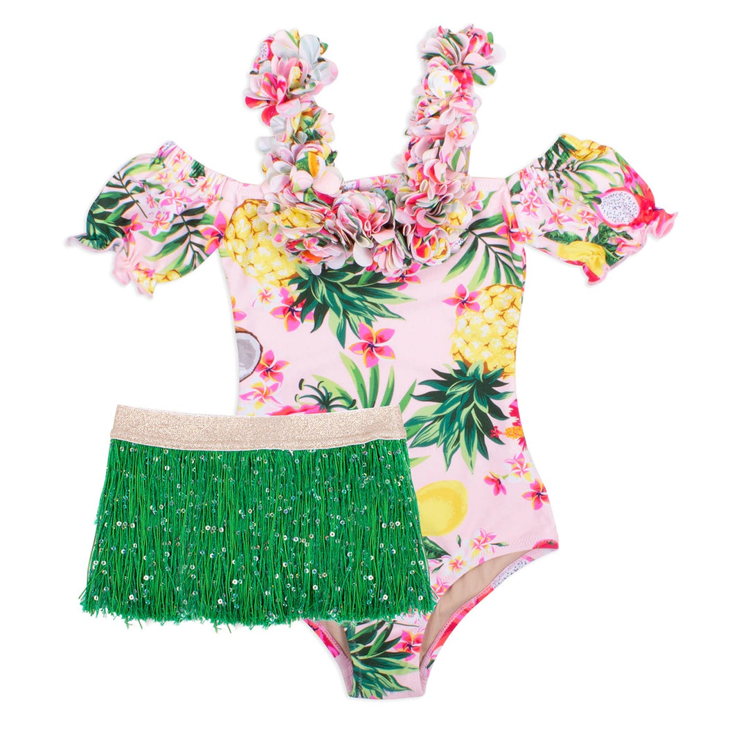 Hula Girl Tropical w/ Fringe Skirt Swimsuit
