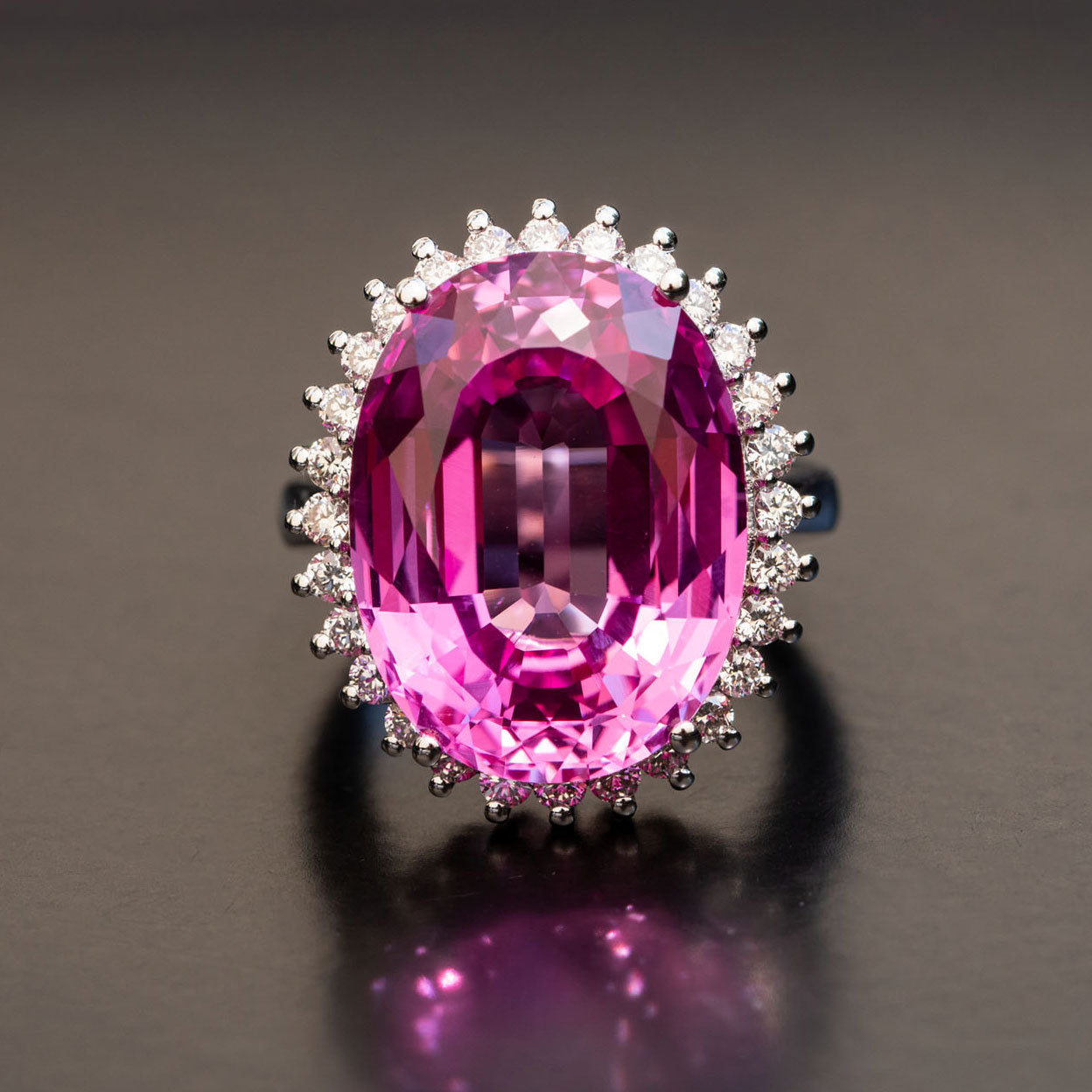 Large Pink Sapphire Diamond Ring