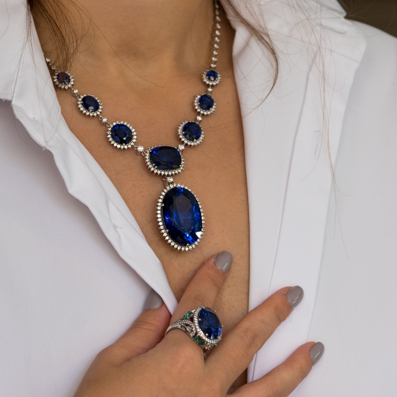 Sapphire diamond necklace - collier 
