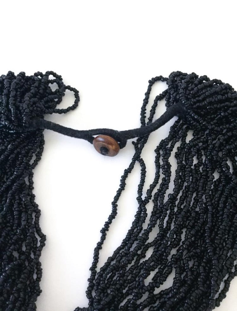 Black multi strand seed bead pendant statement necklace – Vintage at Goto