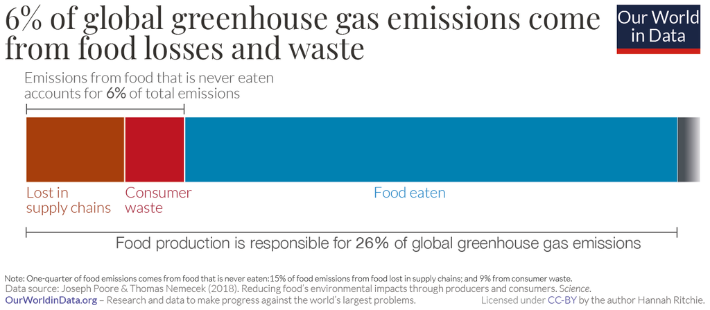 6% of global greenhouse gas emissions come from food losses and waste. 