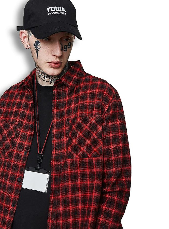 Large carreaux manches longues décontracté hip-hop plaid flanelle