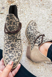 Point Leopard Print Colorblock Ankle Boots