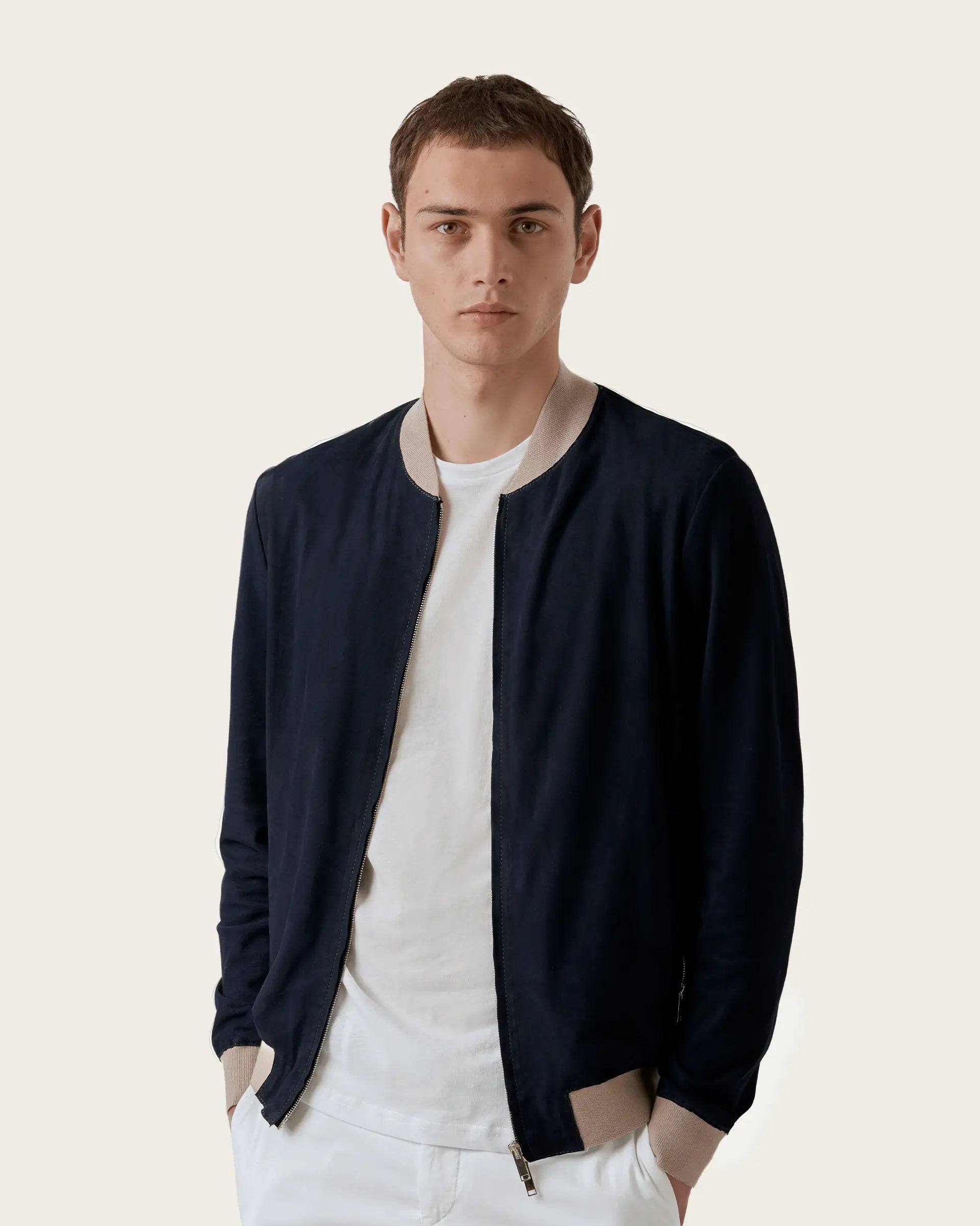 Bomber in camoscio nappato blu