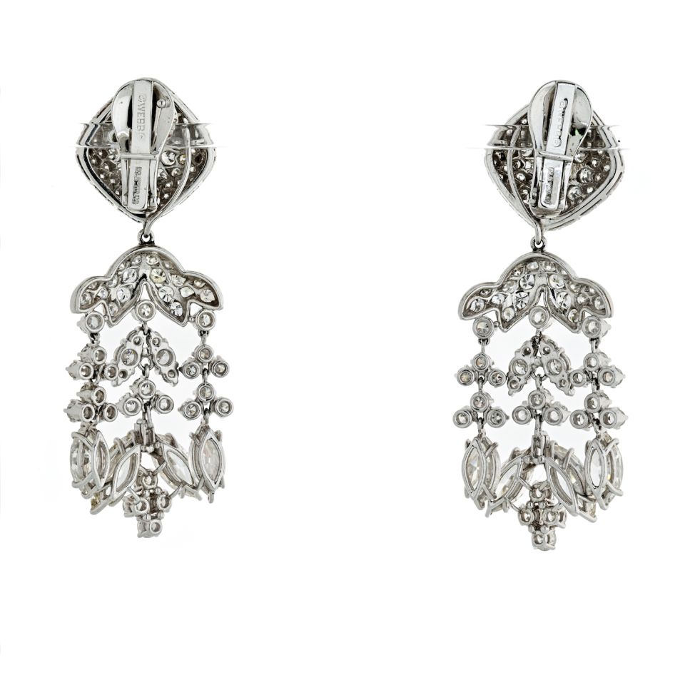 Chaumet - CHAUMET 1950'S PLATINUM DIAMOND AND PEARL DROP DANGLE EARRINGS