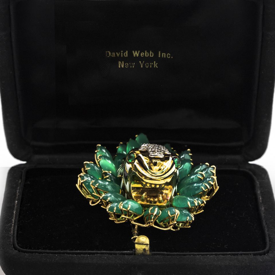 David Webb Platinum &18k Gold Black Striped Tiger with Emerald