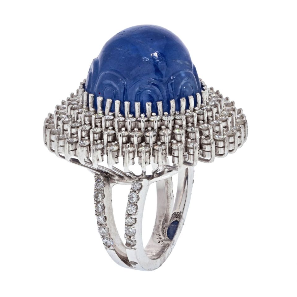 Van Cleef & Arpels Sapphire Cabochon and Diamond Floral Ring, 18K