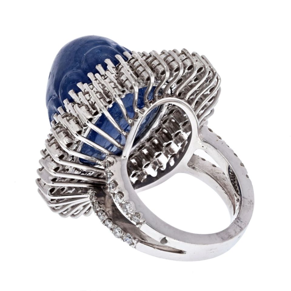 Van Cleef & Arpels Sapphire Cabochon and Diamond Floral Ring, 18K