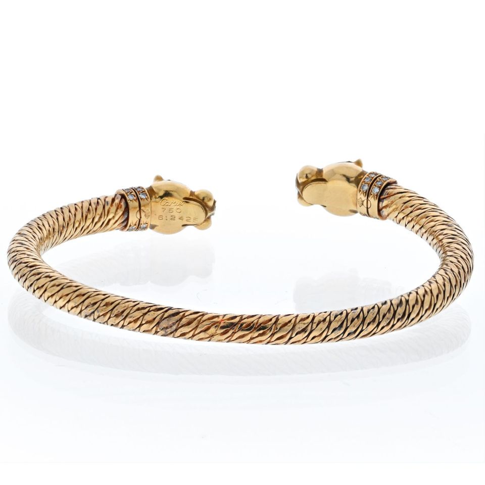 Cartier - 18K Yellow Gold Hematite Double Panthere Cuff Bracelet