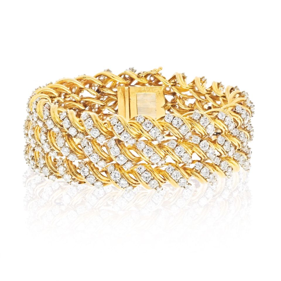 Shamballa - 18K White Gold White and Yellow Diamond Cord Bracelet