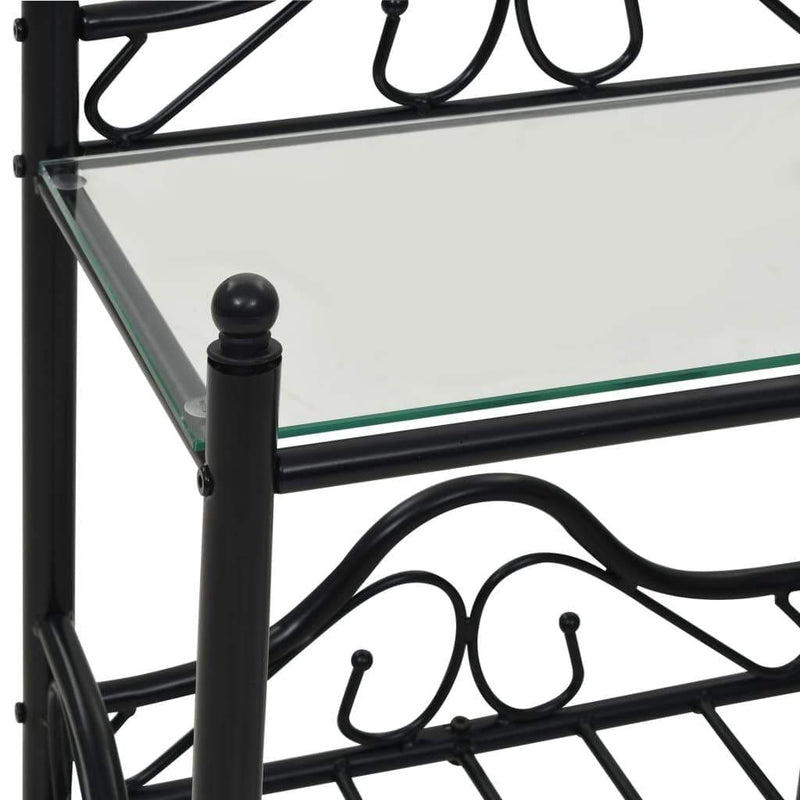 Bedside Table, Steel and Tempered Glass, Black, 45x30.5x60cm
