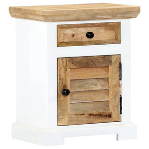 Highboard, Solid Rough Mango Wood, White and Brown, 40x30x50cm