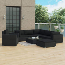 Load image into Gallery viewer, Garden Lounge Set, 8 Piece, with Cushions, Poly Rattan, Powder Coated Steel Frame,nBlack