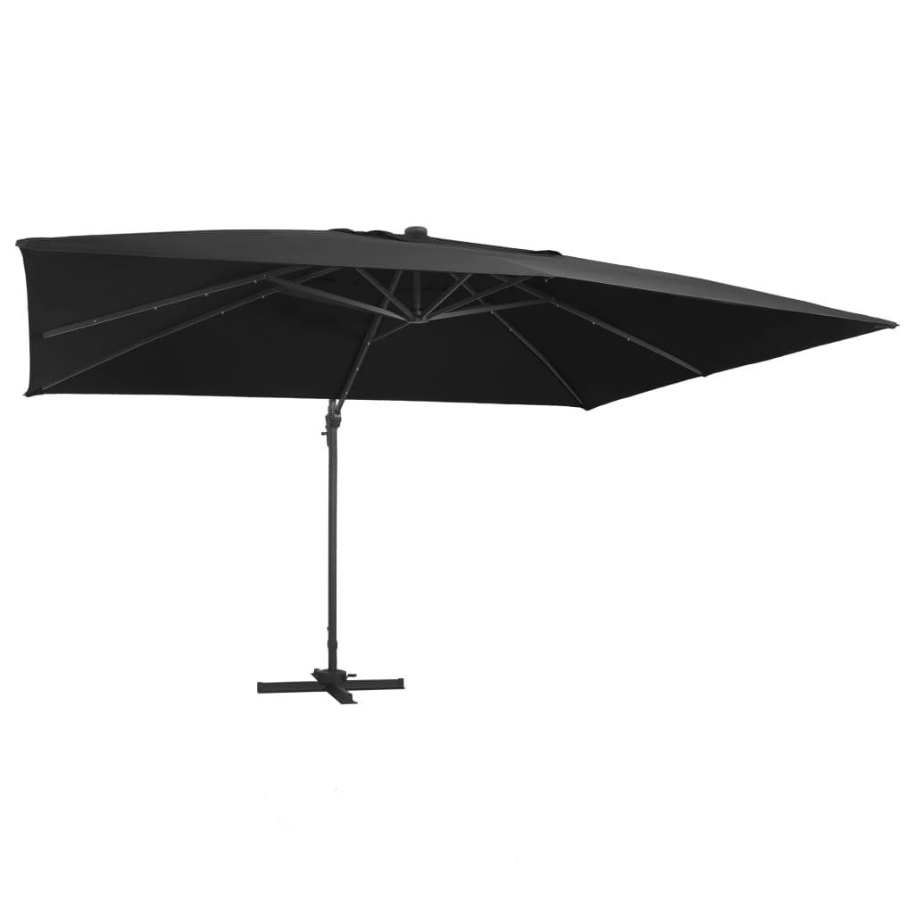 Cantilever Umbrella, with LED Lights, Aluminium Pole, Black, 400x300cm