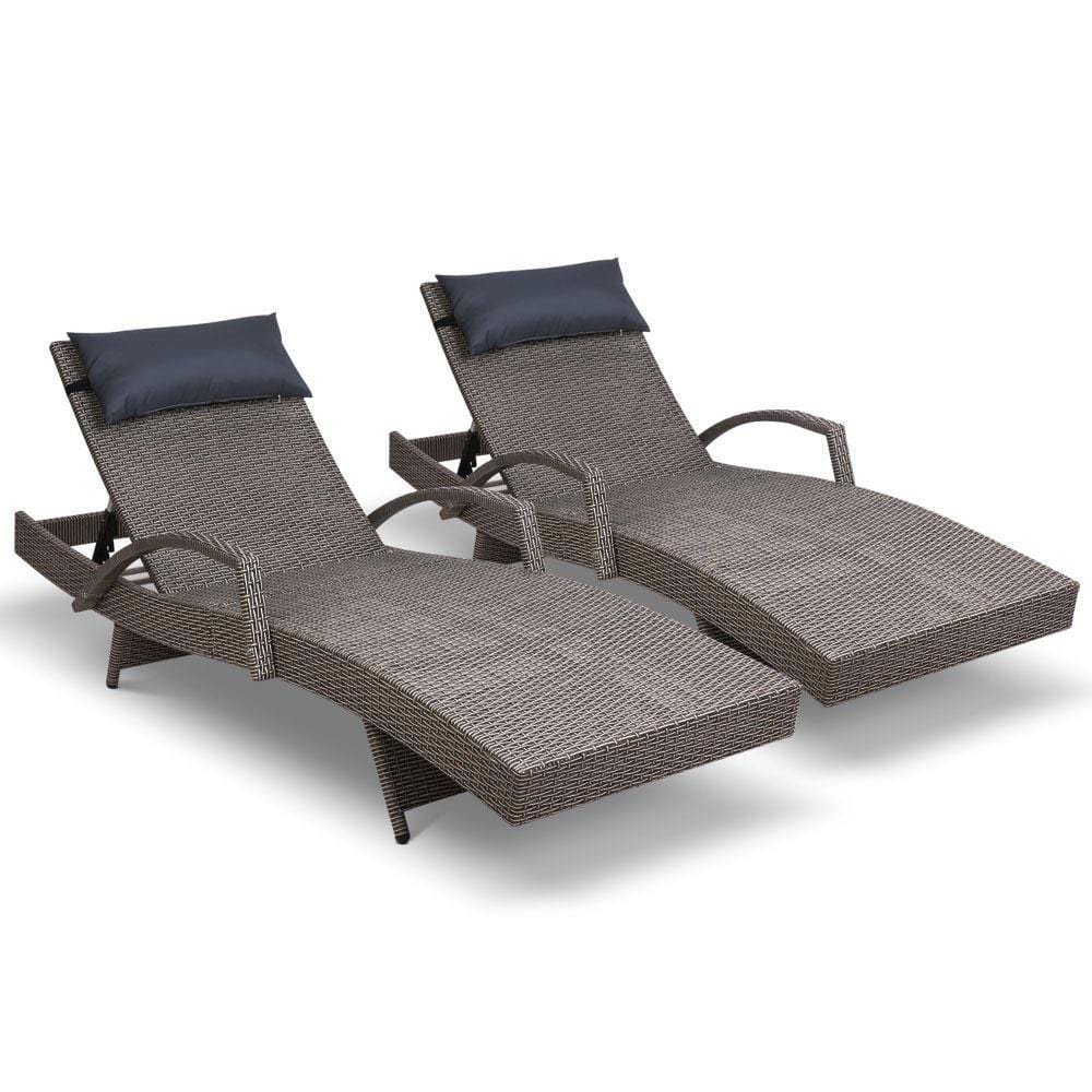 rattan sun lounger set of 2 grey