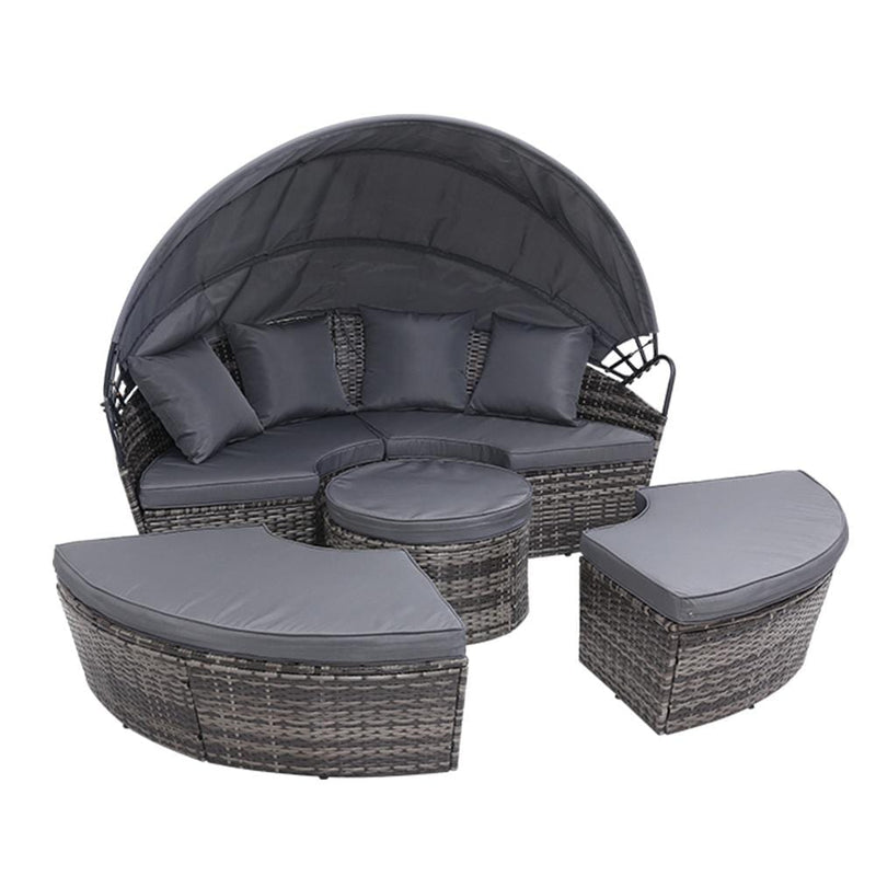 Outdoor Wicker Rattan Sofa, with Cushion, 5 Piece, Grey, 180cm