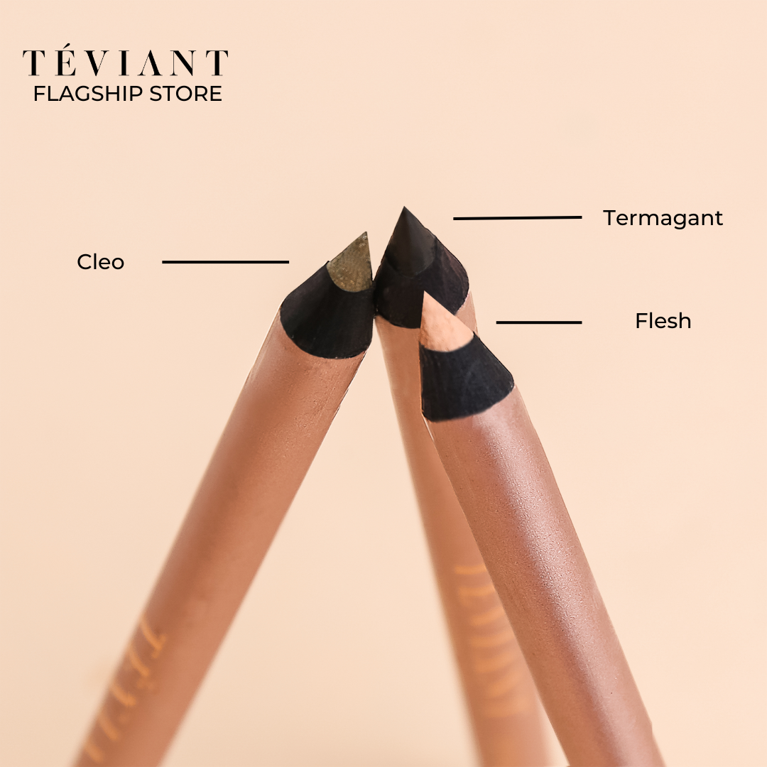 Teviant brings back its award-winning eye pencils, with a newer and improved waterproof collection - the Eye Intensifier. With a smooth and excellent color release, which is higher by about 50% compared to the standard pencil liner, this highly-pigmented eye pencil easily glides to help you achieve any desired lines, with deep colors and intensity.  Teviant Eye Intensifier Waterproof Pencil Eyeliner comes in three shades:  the crowd-favorite Termagant (Intense Black) from our previous collection, Cleo (Rustic Golden Green) Flesh (Nude)