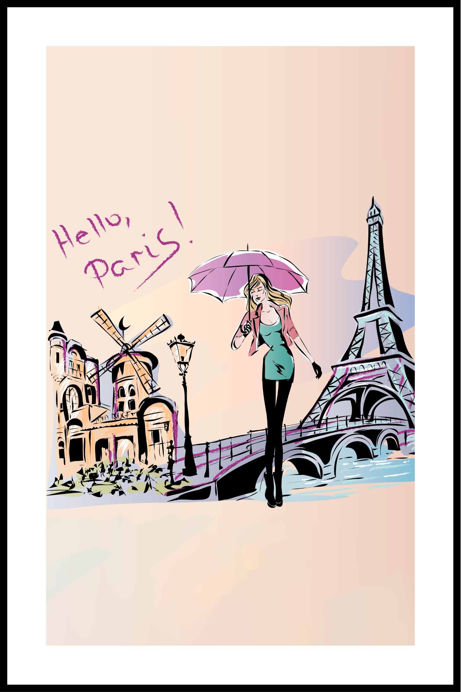 Billede af Hello Paris plakat - 21x30 cm