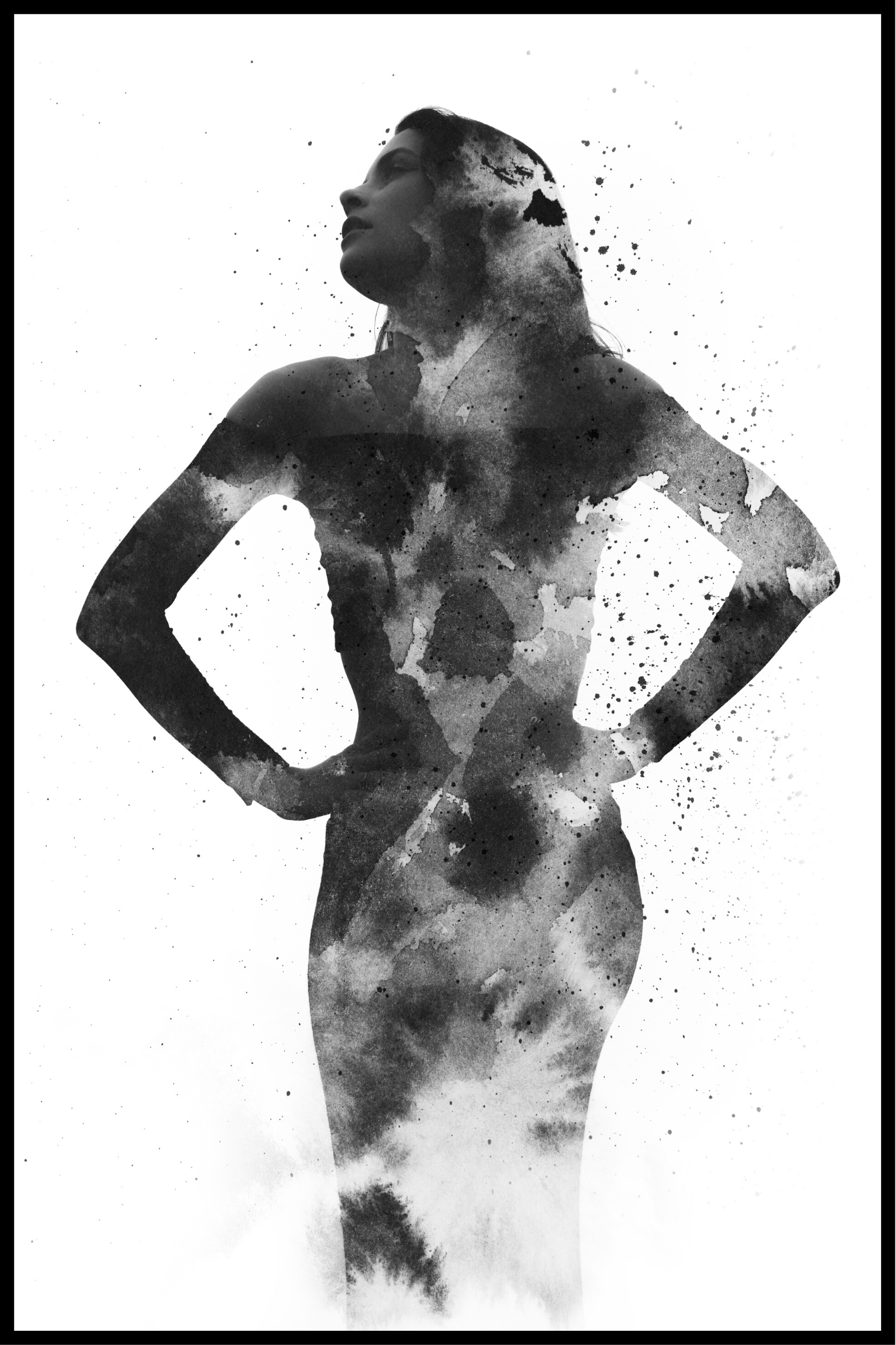 Billede af abstrakt sort/hvid kvinde plakat - 21x30 cm