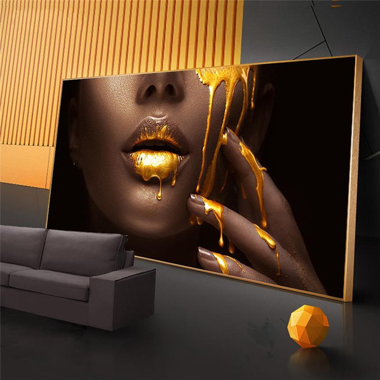 Gold Sexy Lip Canvas Wall Art Aaoasis