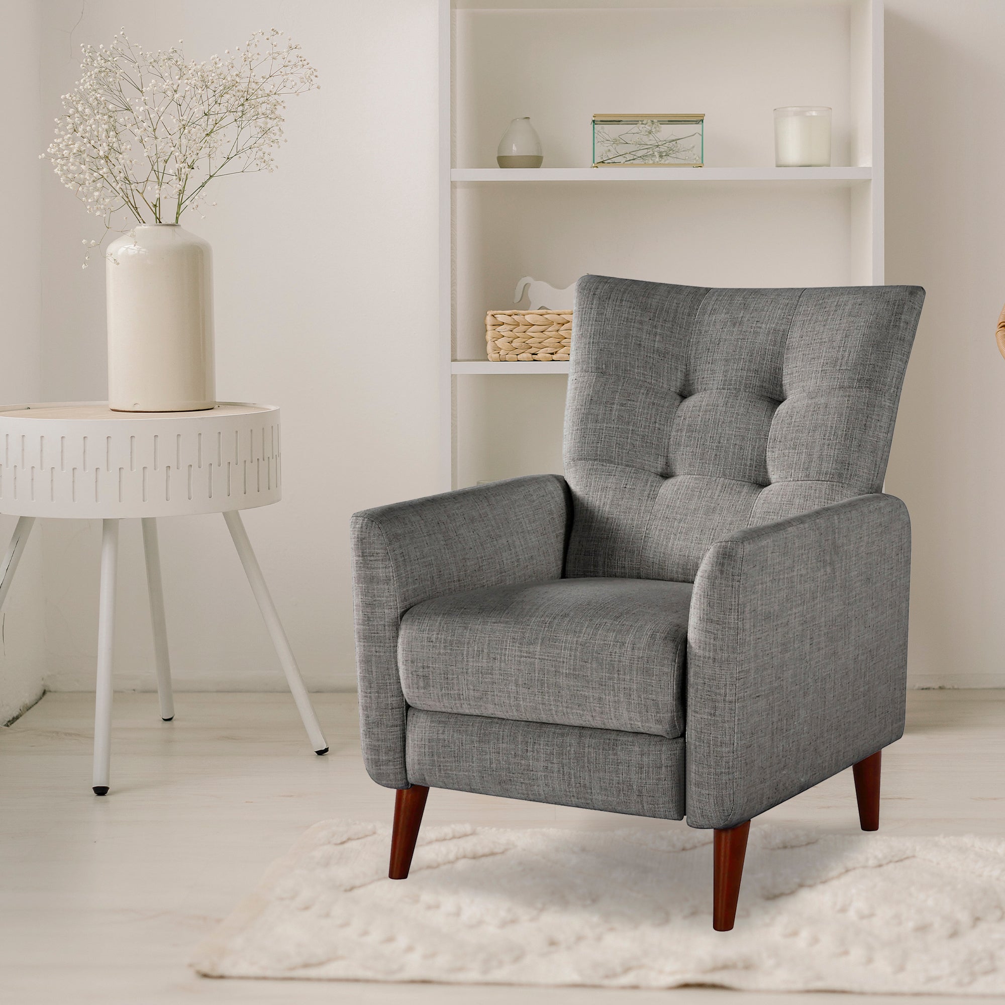 Armara Solid Sal Wood Fabric Wooden Legs Arm Chair Grey|WOODBONDS™