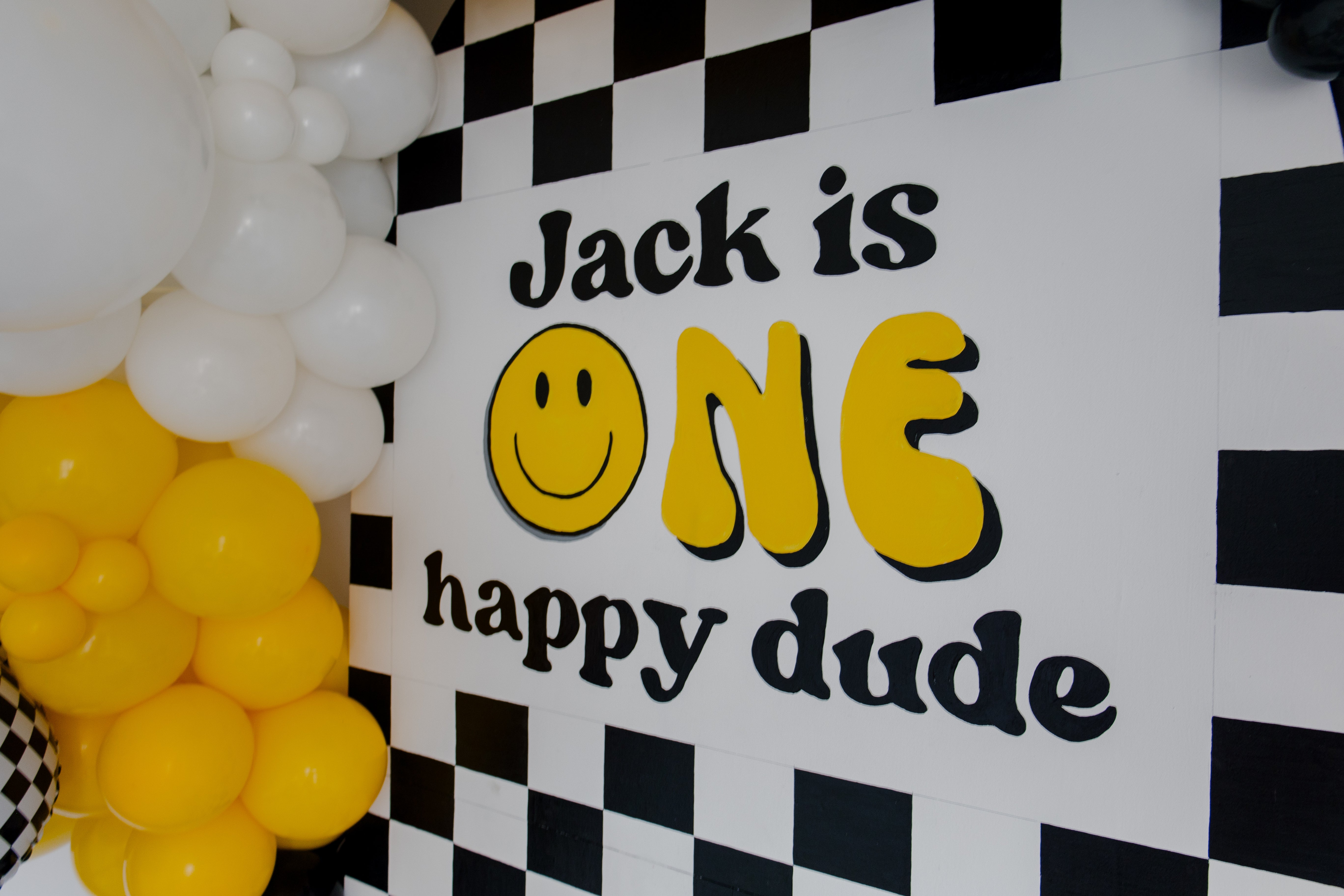 one happy dude backdrop and balloons