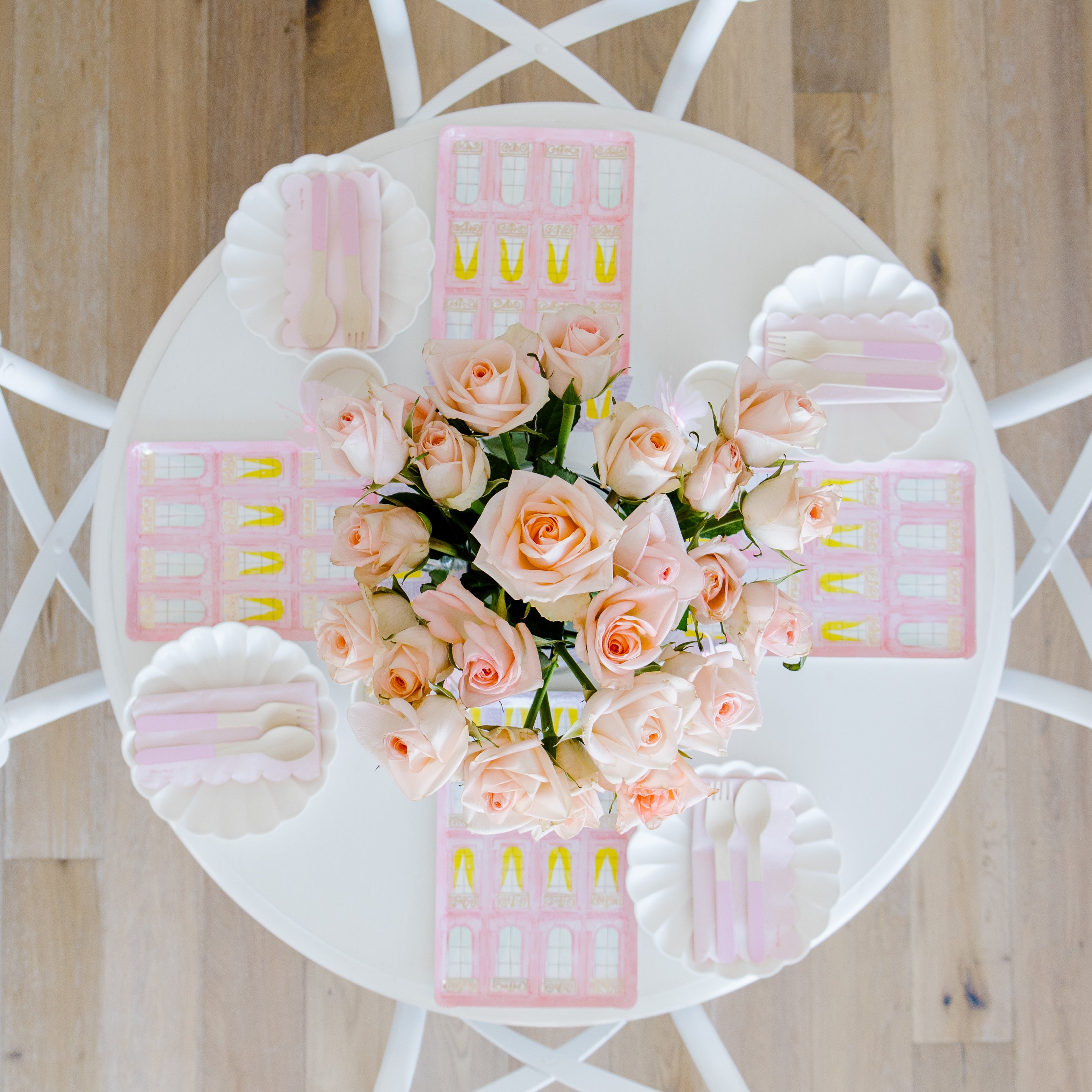 birthday table setting with pink roses