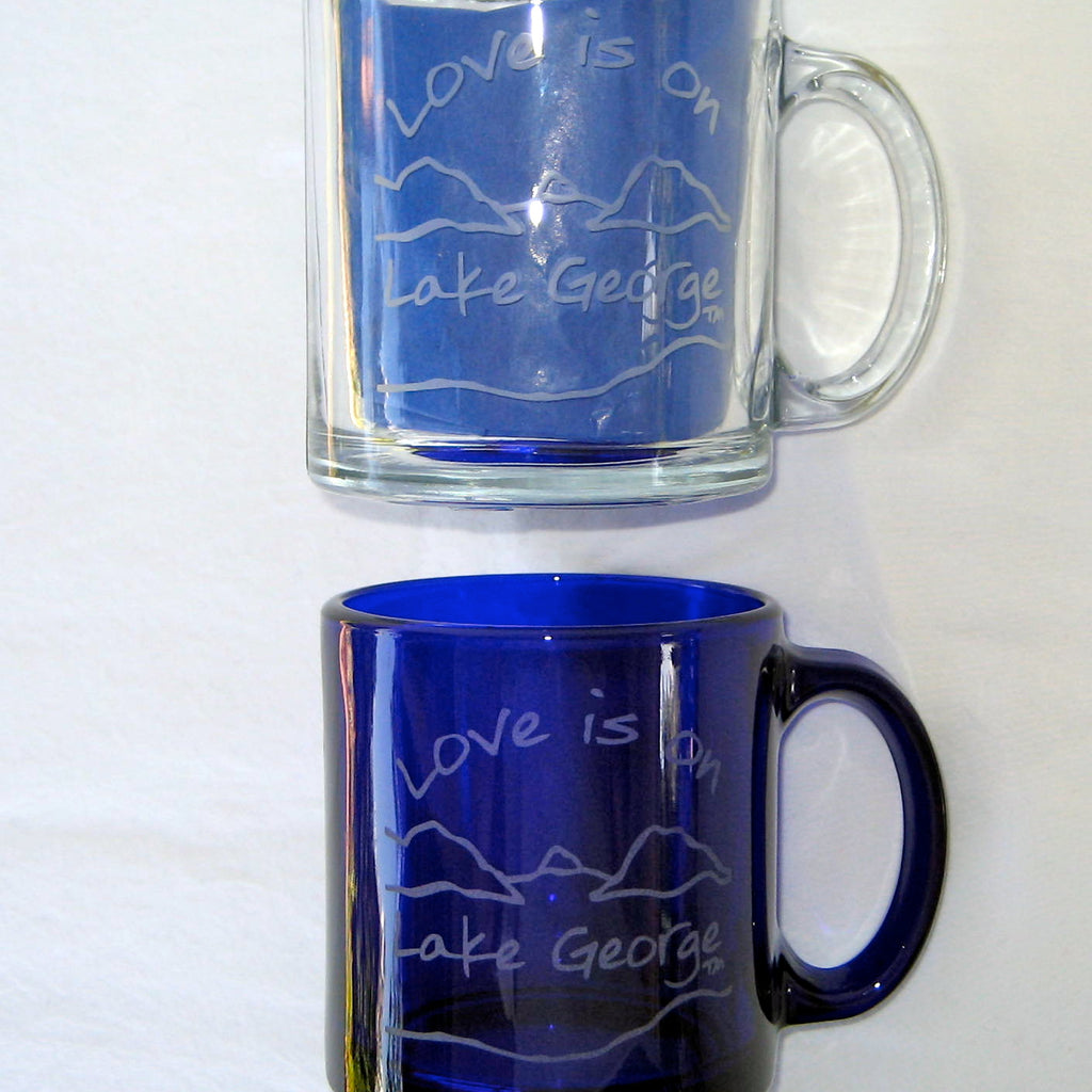 blue glass coffee cups