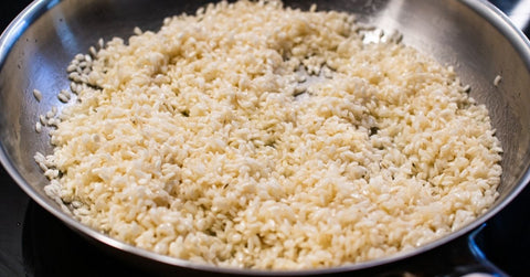 Arborio rice is the easiest to get hold of for risottos