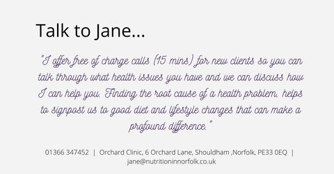 How to contact Jane Rose-Land, Nutrition in Norfolk, 01366 347452  |  Orchard Clinic, 6 Orchard Lane, Shouldham ,Norfolk, PE33 0EQ  |  jane@nutritioninnorfolk.co.uk