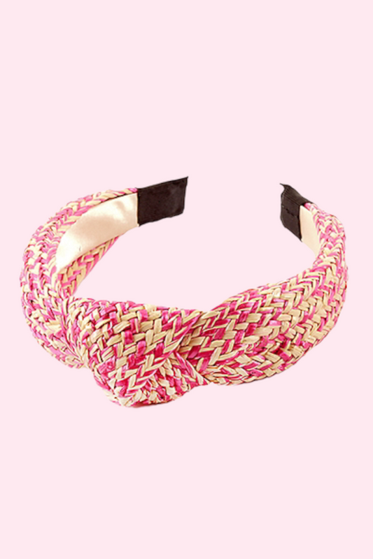 Two Tone Knotted Rattan Headband in Pink