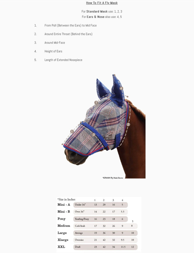 Classic fly mask sizing guide