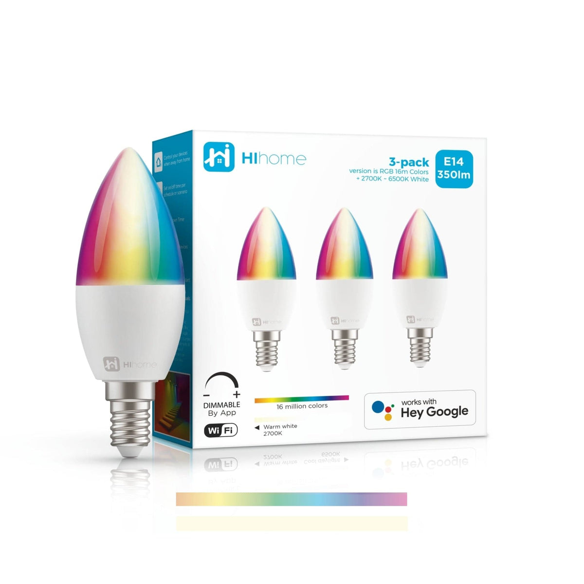 Pack 3 Bombillas LED Vela Smart WiFi E14 5W Equi.35W 450lm RGBWW Regulable  vía Smartphone/APP 25000H 7hSevenOn Premium