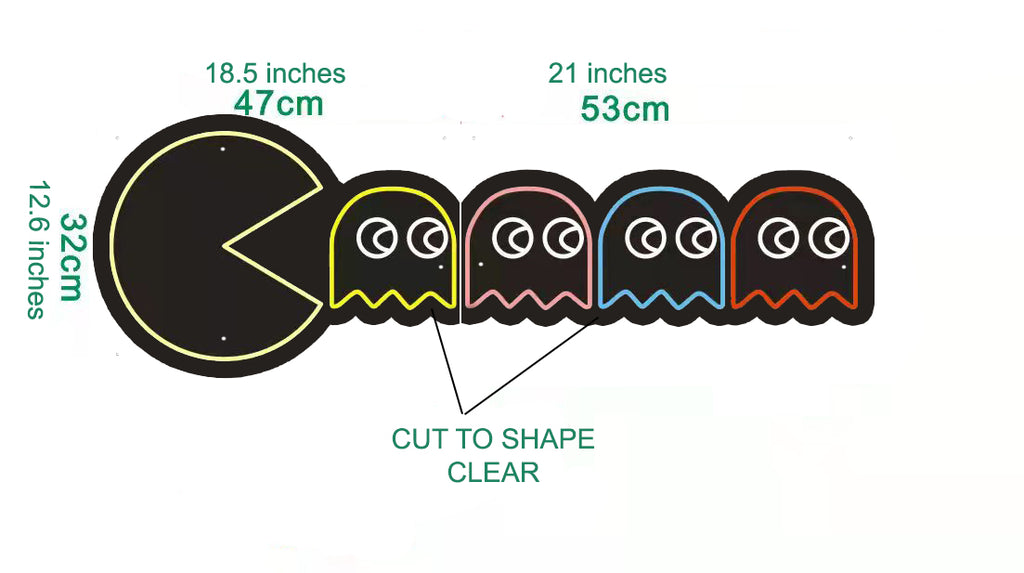 Pacman cut to shape clear backing led sign