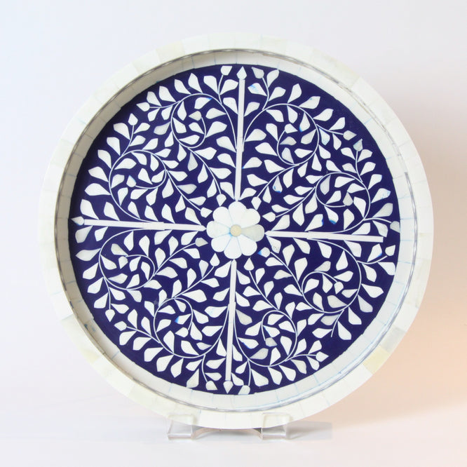 Inlay Floral Round Tray - Grey – The Present House Company