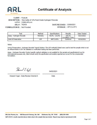 PureLife™ 12% Hydrogen Peroxide, Food Grade