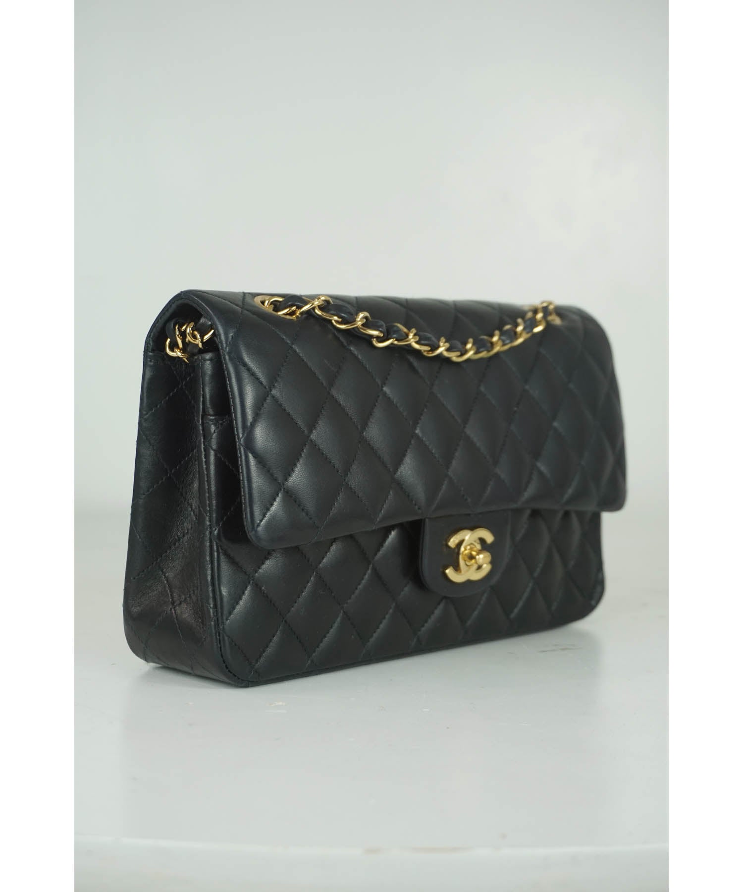 Chanel Classic M/L Medium Double Flap Bag Black Caviar 24K Gold