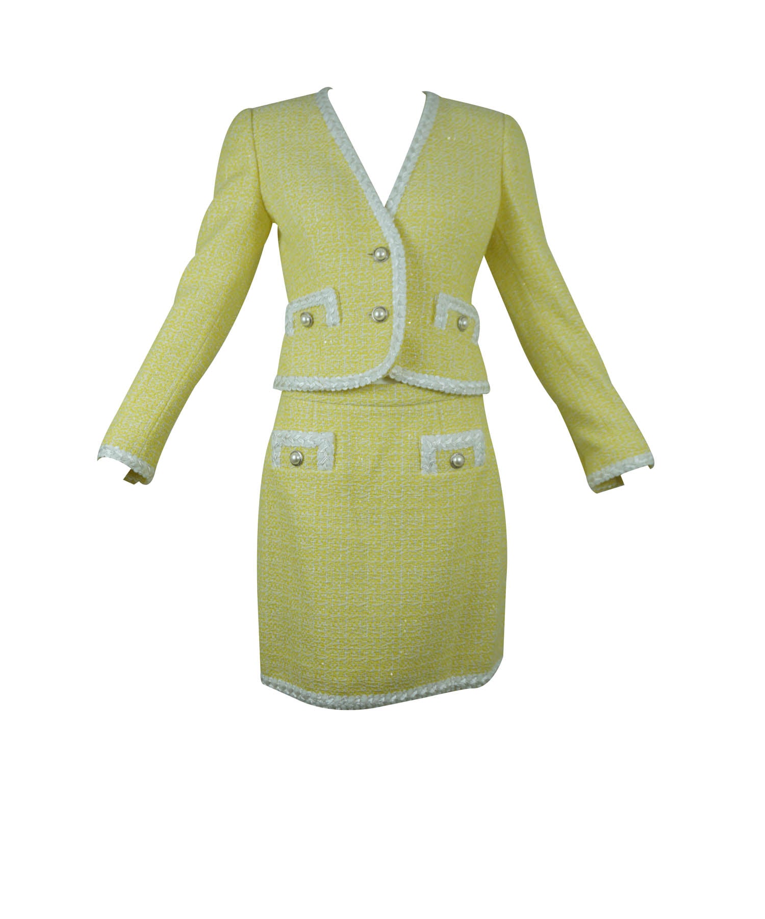 Chanel by Karl Lagerfeld Yellow Tweed Jacket and Skirt Suit, SS 1998