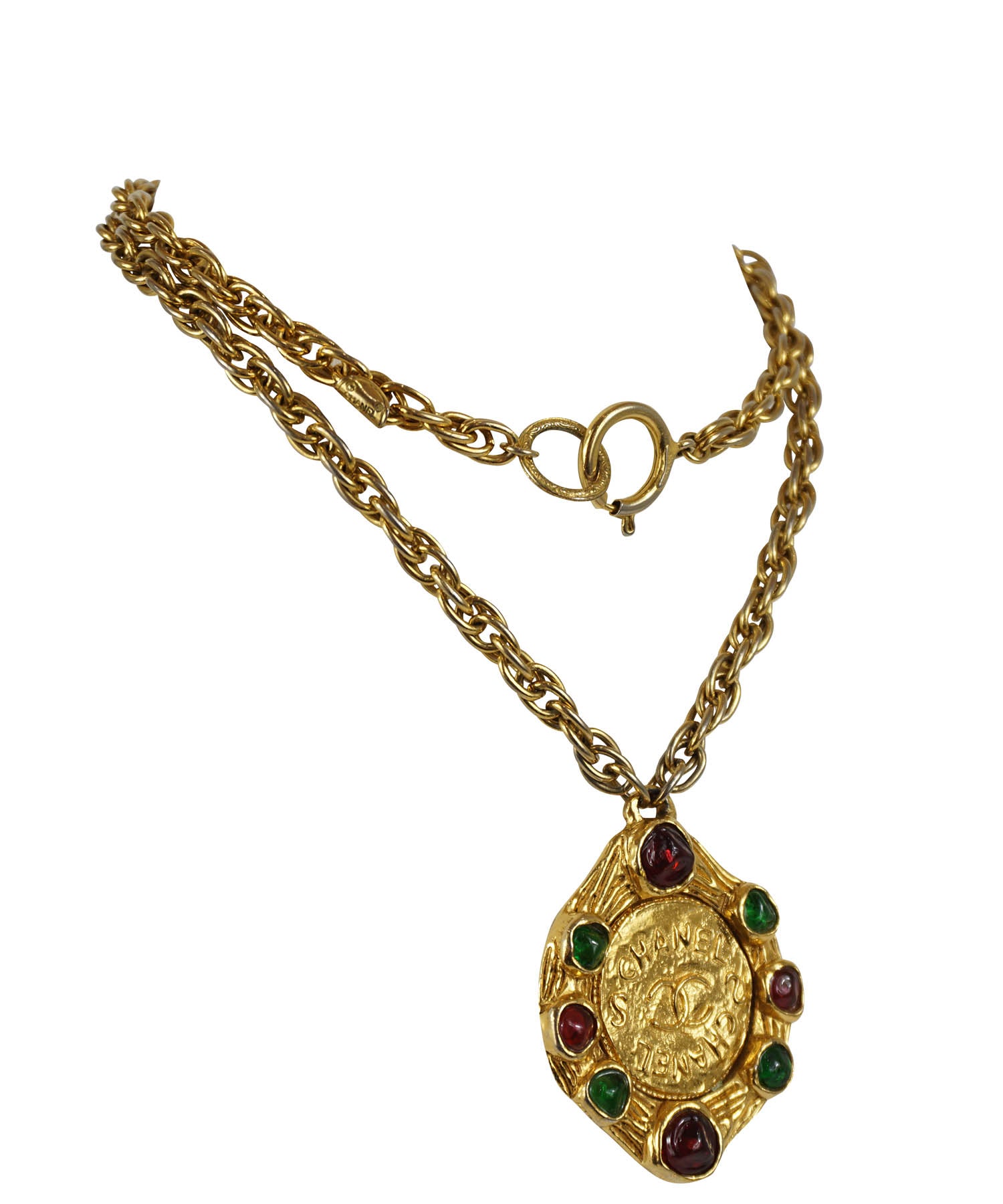 Vintage Chanel Gold Gripoix Byzantine Cross Pendant Necklace