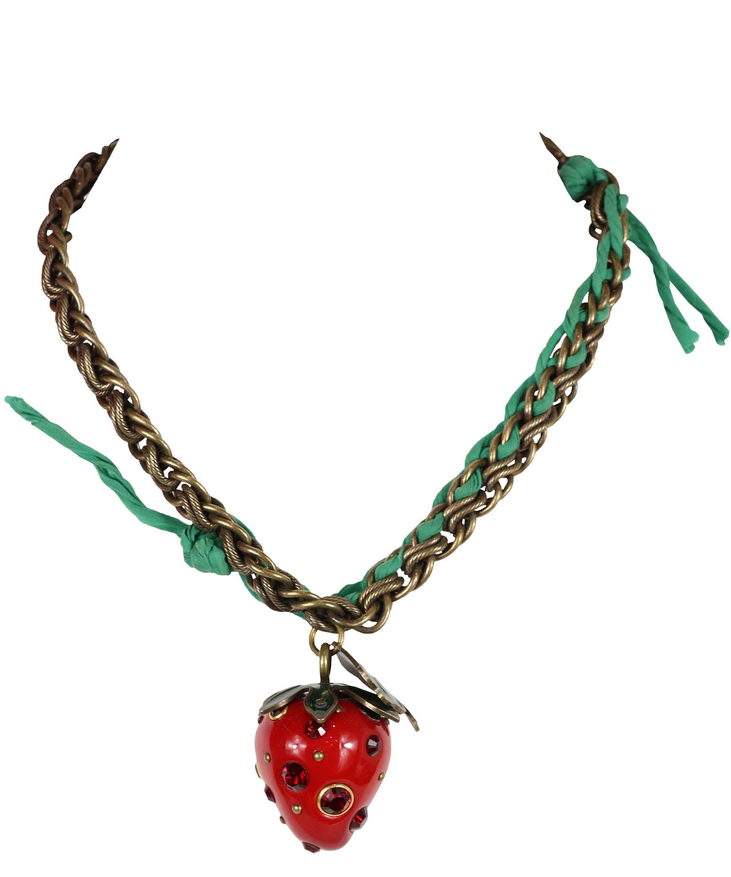 Chanel 1984 Green and Red Gripoix with Pearl Sautoir Necklace