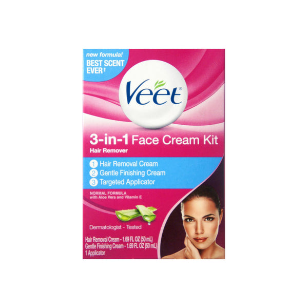 VEET 3-in-1 Face Cream Hair Remover Kit, Normal Formula With Aloe Vera & Vitamin E 1 ea