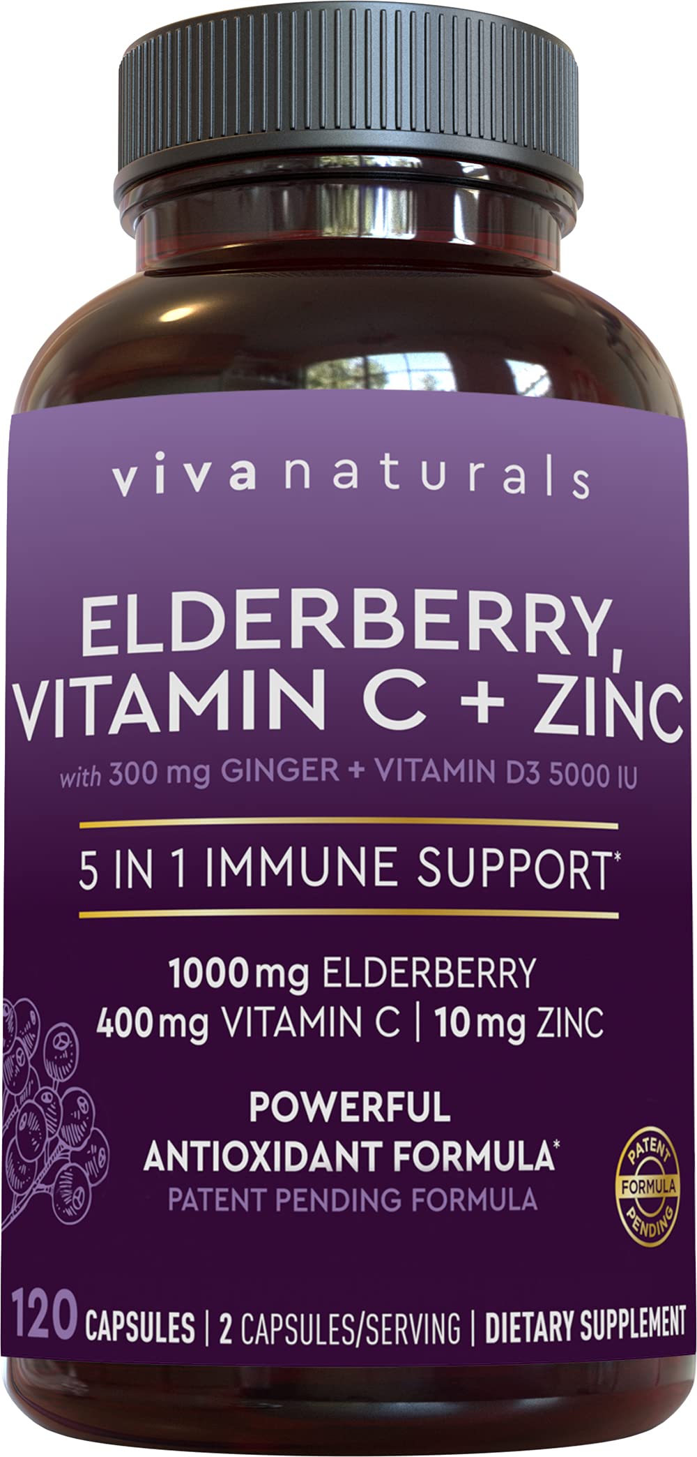 Viva Naturals Elderberry Vitamin C Zinc Vitamin D 5000 Iu