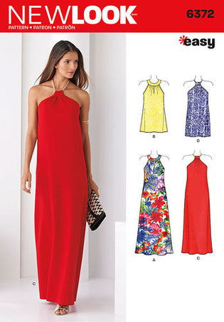 N6666, New Look Sewing Pattern Misses' Halter Dresses with Back Tie