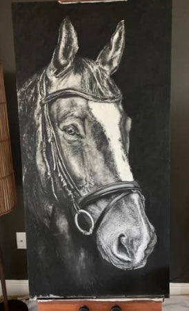 Horse charcoal drawing in progress - step 5