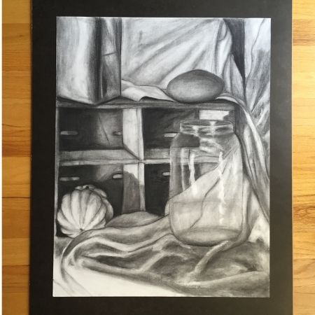 College drawing class project - charcoal still life.