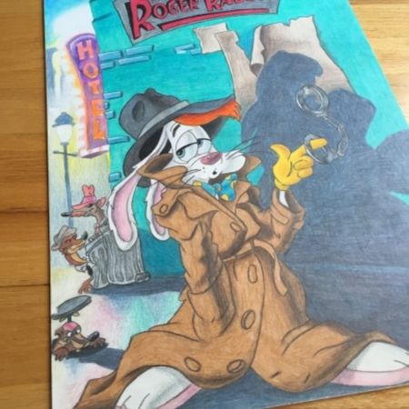 Drawing done in high school of roger rabbit. Medium - colored pencil